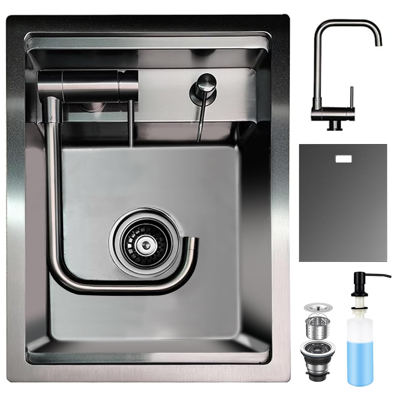 Hidden Concealed Kitchen Bar Sink with Folding Faucet, Hidden Stainless Steel Undermount Workstation Bar Sink for Small Prep RV (Black, 30x45x22CM)