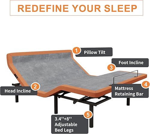 Miniatura 3 de Base de cama ajustable Split King + híbrido mate de 14 pulgadas, base de cama con masaje, inclinación de almohada, control inteligente