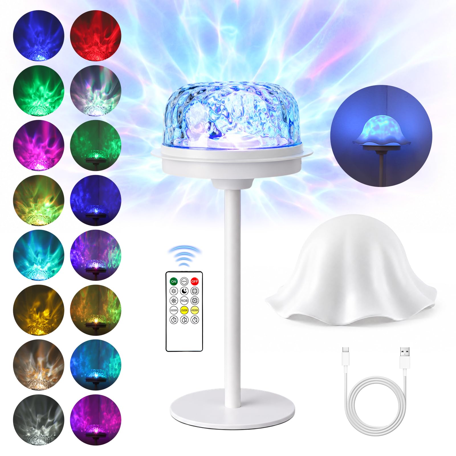 Waterproof Shower Lamp, 7 RGB, 16 Colors Effects, 3 Color Temperature