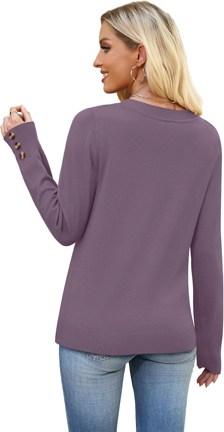 WIHOLL Lightweight Sweaters for Women Long Sleeve V Neck Knit Outfits with Decorative Buttons - Image 5