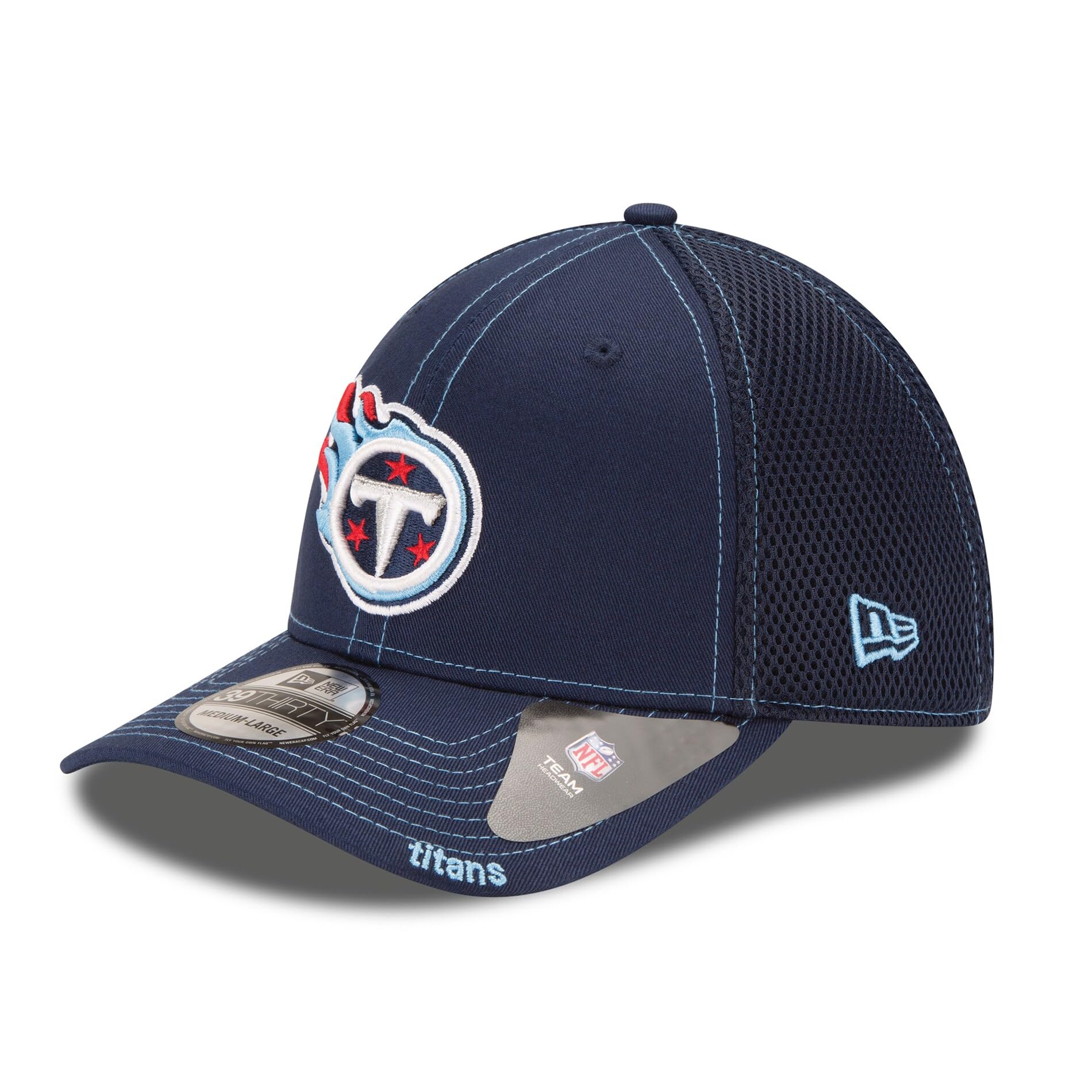 New Era Unisex-Adult NFL 39THIRTY Team Color Neo Primary Logo Stretch Fit Flex Football Cap Hat, Tennessee Titans, S/M