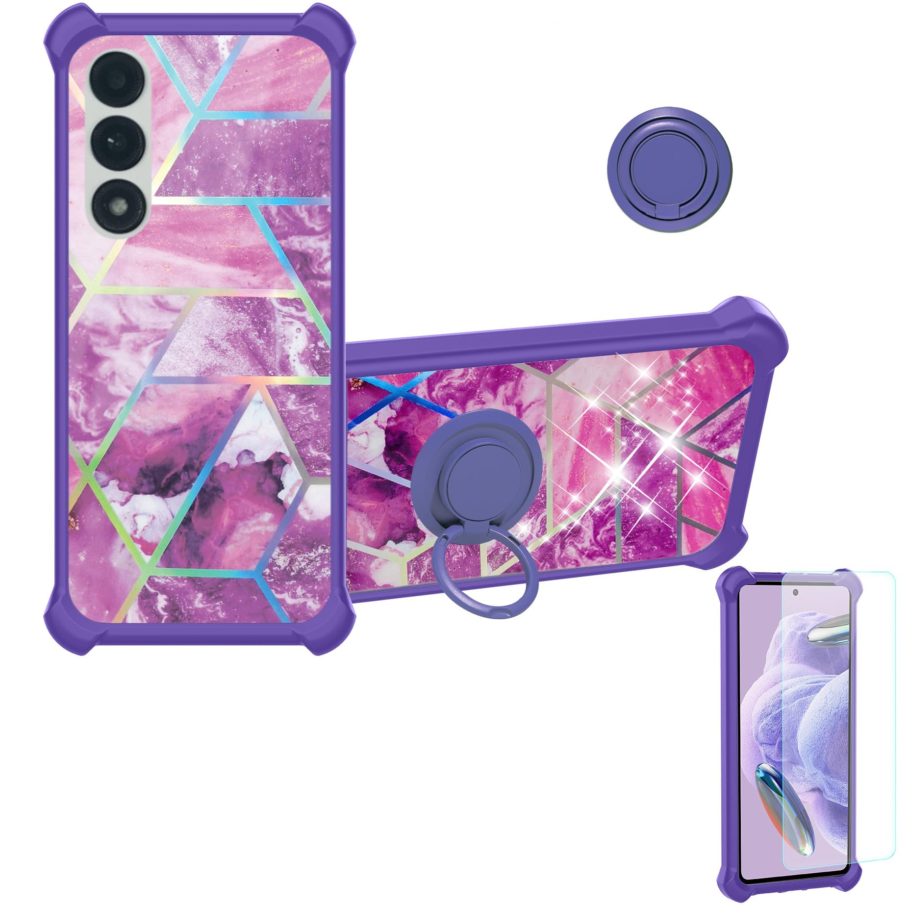 jioeuinly Case Compatible for Vortex HD55 Phone Case Cover [with Tempered Glass Screen Protector][Hard PC + Soft Silicone][Ring Support] [Colorful