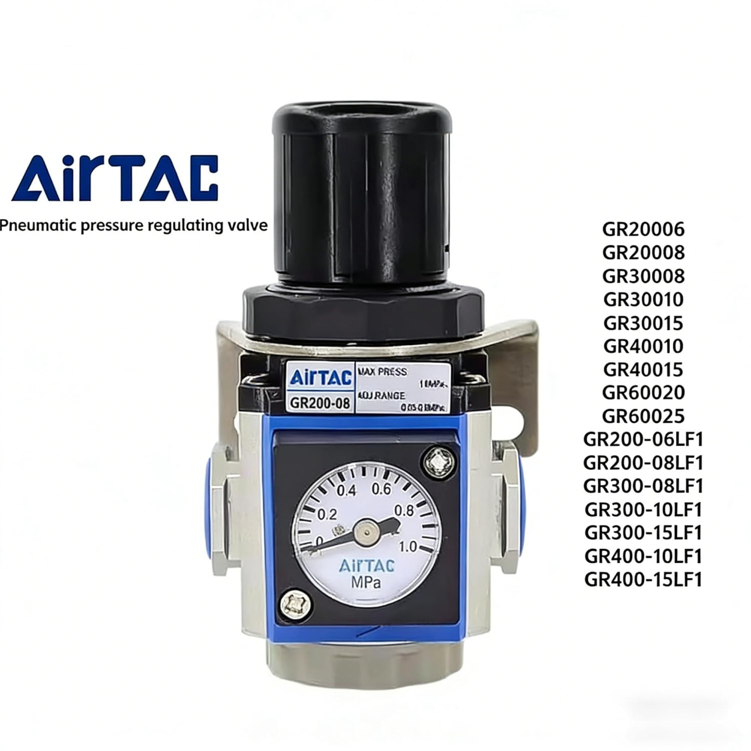 AirTAC Pneumatic Pressure Regulating Valve GR200-08 Pressure Adjustable Regulating Valve Air Pressure Reducing Valve Gas Filter (AirTAC Regulating Valve, Low-Pressure Model GR300 08L)