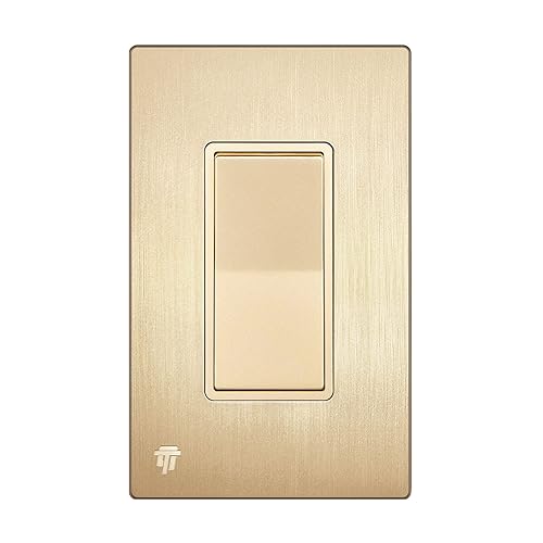 ENERLITES - Serie Elite Interruptor decorativo de palanca con placa de pared sin tornillos cepillada, un polo o 3 vías, 3 cables, tornillo tierra,