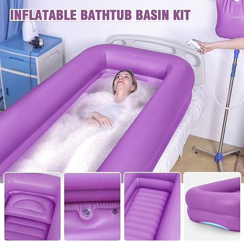 Vista 11 de Bañera inflable médica, kit de lavabo de ducha, bañera portátil de PVC con bomba de aire eléctrica, lavado de bañera portátil de cuerpo completo
