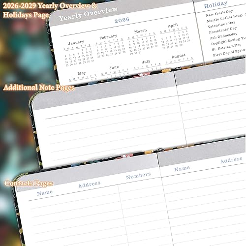 Miniatura 4 de Agenda de bolsillo 2026-2028, calendario mensual de bolsillo con soporte para bolígrafo, enero 2026 a diciembre 2028, bolsillos interiores y 63