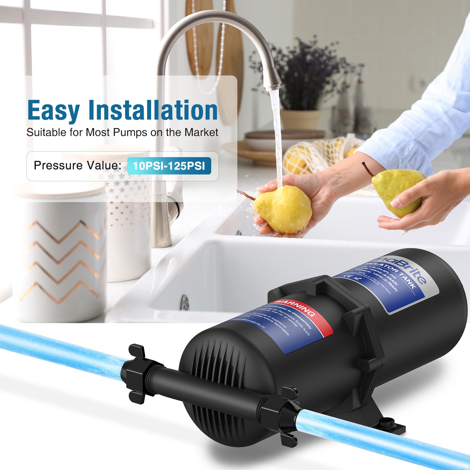 Réservoir D'accumulateur Pré-pressurisé, 1 L 125 PSI Réservoir Sous Pression pour Stabiliser la Pression d‘Eau et Protéger la Pompe dans les RV, Bateaux et Remorques