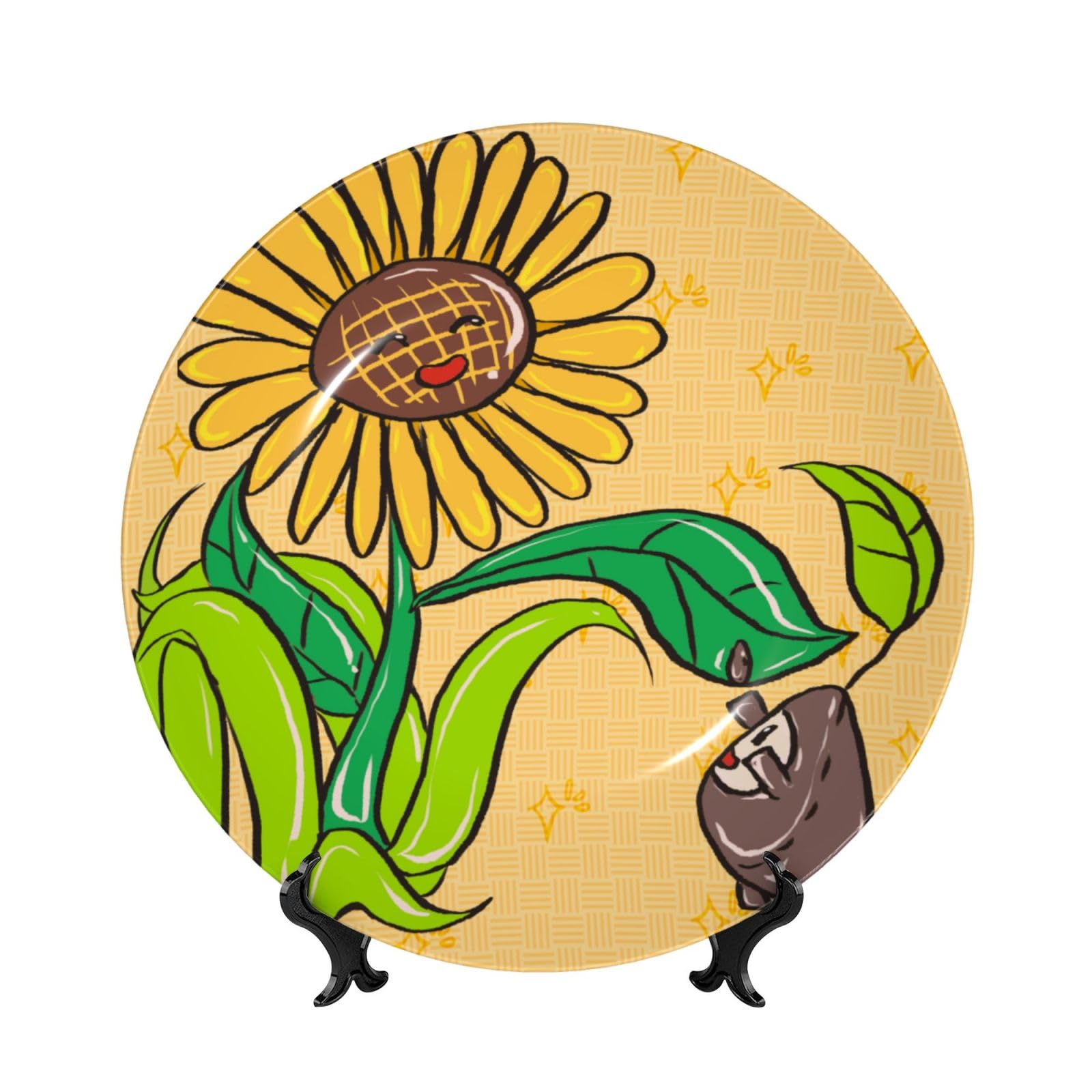 SXZVVBN Sunflower seeds and sunflowers Bone China Decorative Plate Art with Stand Removable Adhesive Hanging for Home Office 6in（15cm）