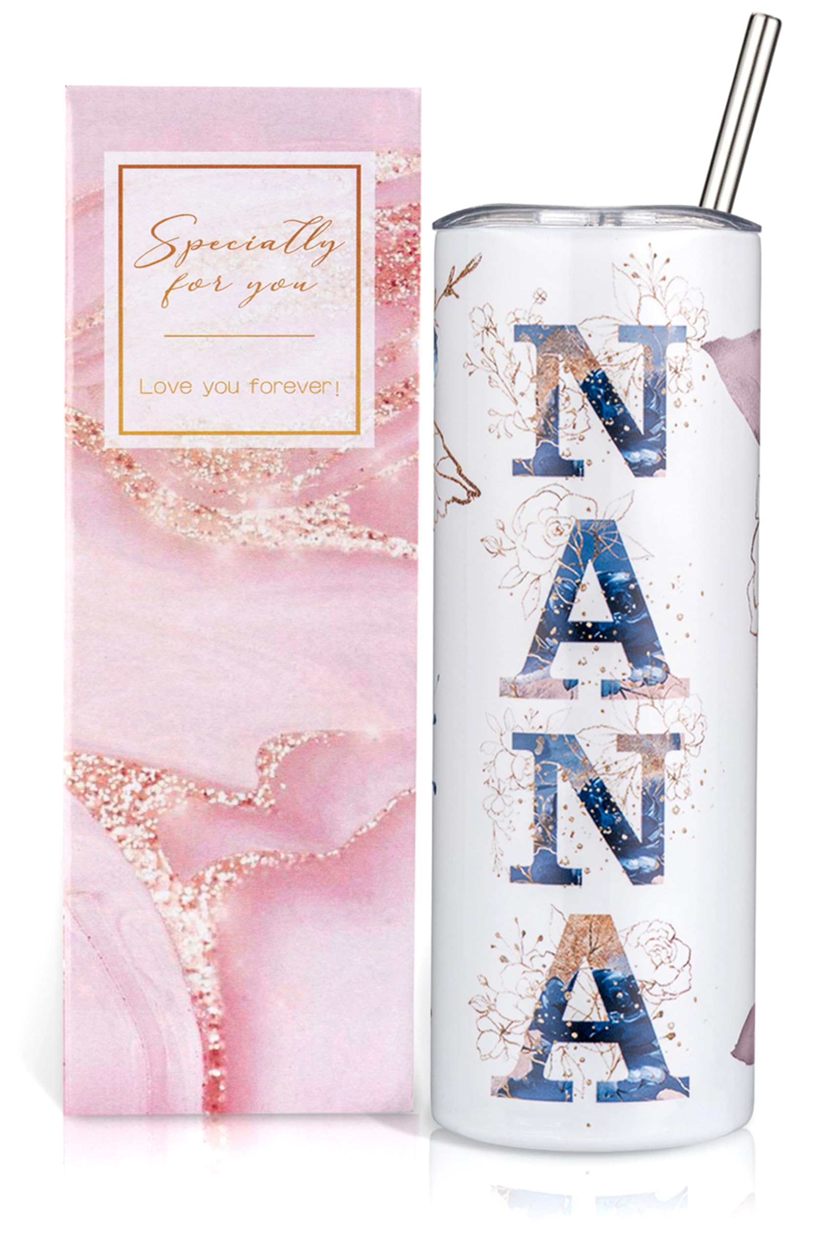 Nana Gifts for Grandma From Grandchildren, Birthday Christmas Gifts For Nana from Grandson Granddaughter, 20oz Floral Stainless Steel Tumbler with Lid