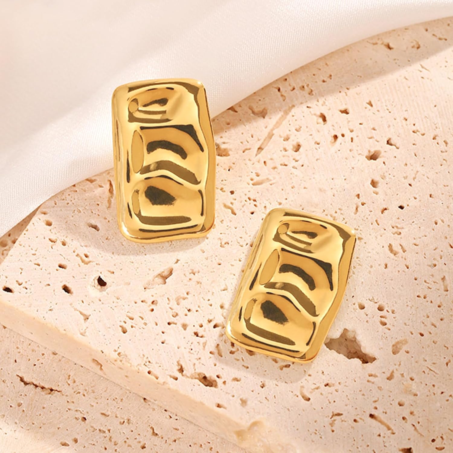 925 Sterling Silver Chunky Gold Rectangle Stud Earrings for Women| Dainty Thick Stud Earrings | Geometric Square Earrings | Minimalist Geometric Earrings Gifts Jewelry for Women - Image 7