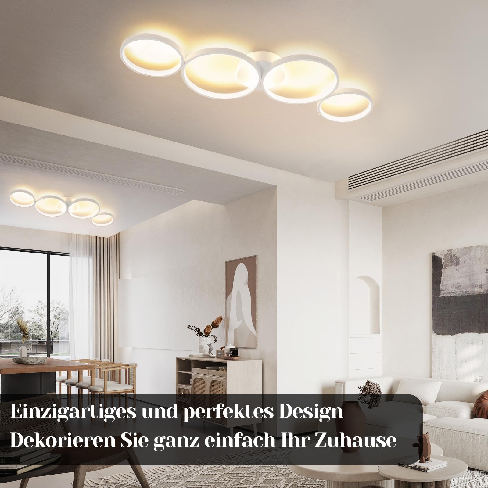 GBLY lampa sufitowa LED, nowoczesna, 4-punktowa, o wyglądzie pierścienia, 3000 K, ciepła biel, okrągła, 37 W, do salonu, z aluminium, do sypialni, salonu, korytarza, biura, gabinetu, 89 cm