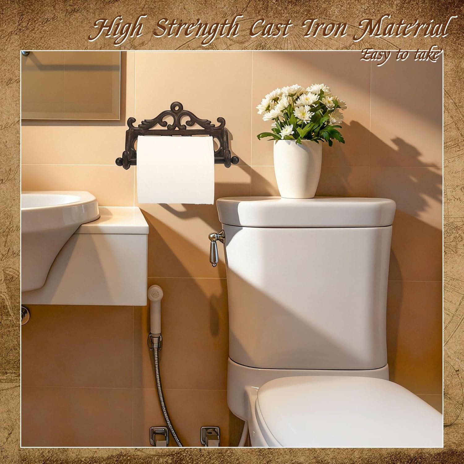 2pcs Vintage Iron Toilet Paper Roll Holder Cast Rustic Wall Tissue Holder Wall Mounted Roll Paper Decor for Kitchen and Bathroom European Vintage Design (Classic)