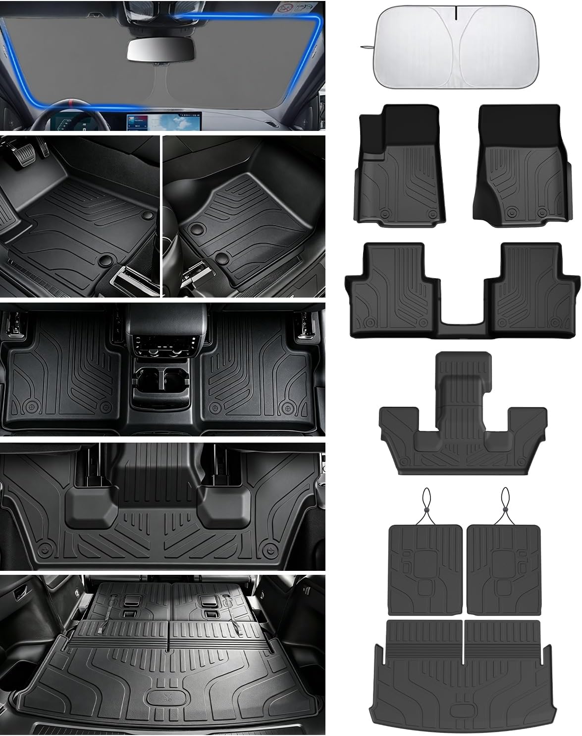 Floor Mats Cargo Liner Fit for 2021-2026 Jeep Grand Cherokee L (Only for 6-Seater w/o 2nd Row Center Armrest), All Weather Car Floor Liners Trunk Cargo Liner Car Accessories