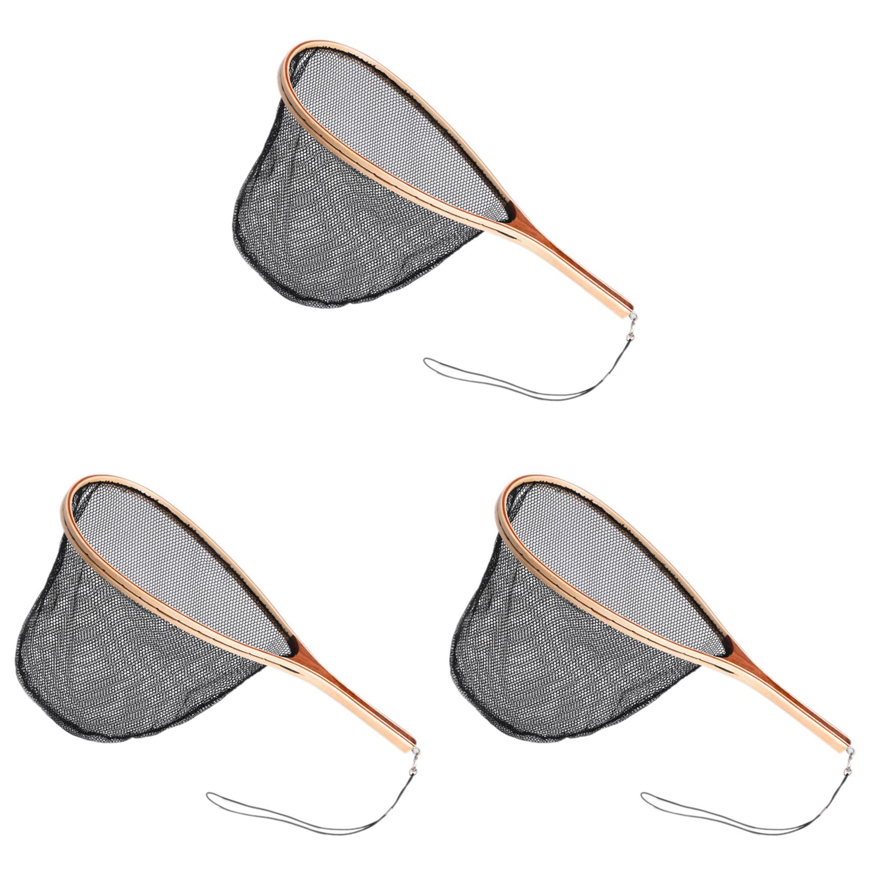 3X Guadino per Pesca Un Mosca Manico nel Legno Manico di Atterraggio nel Nylon Trota Mesh Fish Catch Release Scoop Fishing Tool