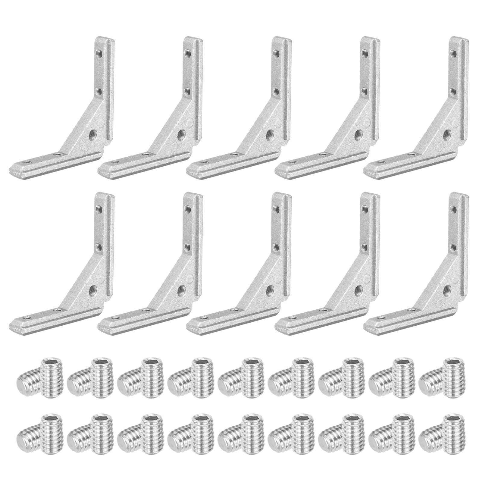 sourcing map 10Pcs l Shape Corner Bracket, t Slot Inside Joint Angle Hardware Aluminum Alloy Panel Mount Connector for 2020 Series Aluminum Extrusion Profile, Silver