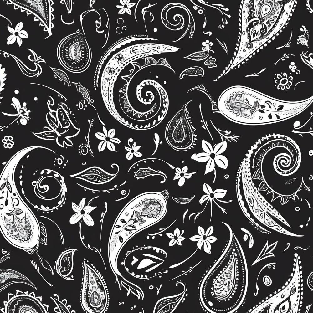 Jiaoqss A Self Dhesive Wallpaper Black Nd White Paisley Flowers Stick On Wallpaper Bstract Flowers Removable Living Room Bedroom Thicken Vinyl Wrap For Furniture Sticky Back Wallpaper