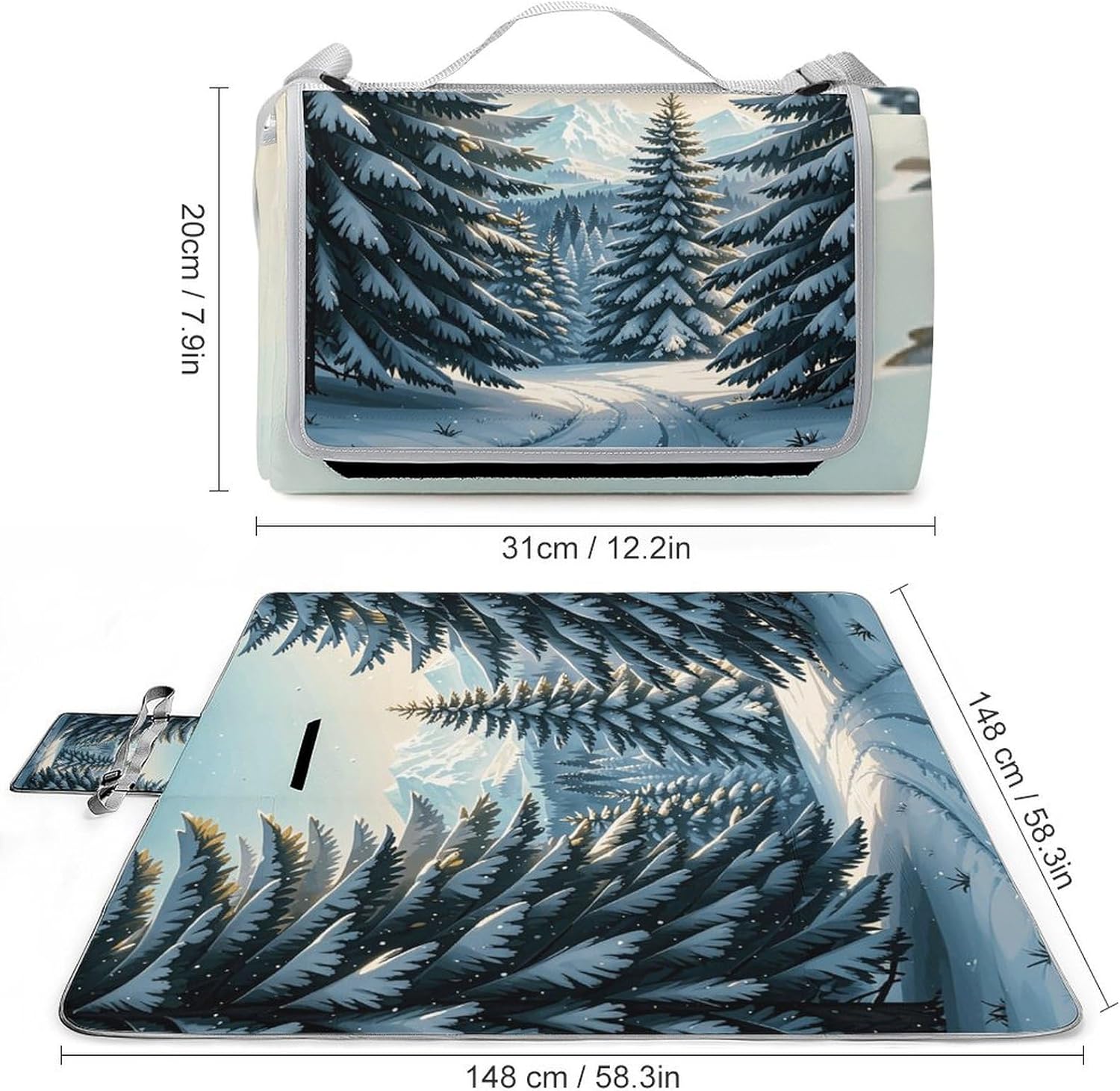 Outdoor Picnic Blanket Extra Large Beach Blanket Waterproof Picnic Mat Pine Needle Tree Winter Camping Blanket Portable with Carry Strap Park Blanket for Grass Camping Park