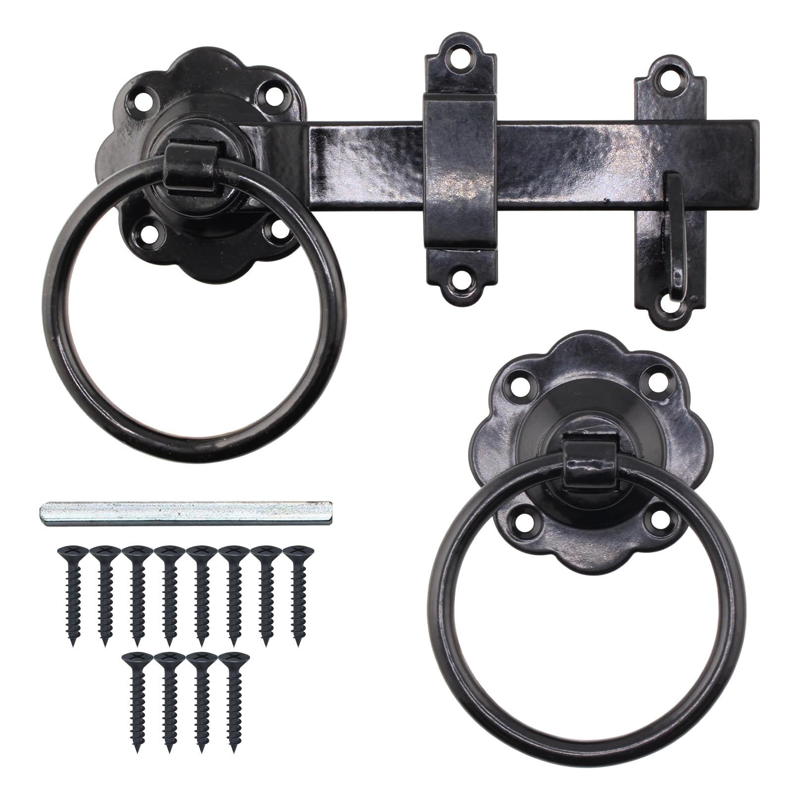 Eai Black Ring Gate Latch Set | 6 Inch / 150Mm Heavy Duty Auto Catch Set For Wooden Gates, Sheds & Doors.