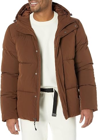 Amazon Essentials Mens Mid-Length Hooded Puffer Coat