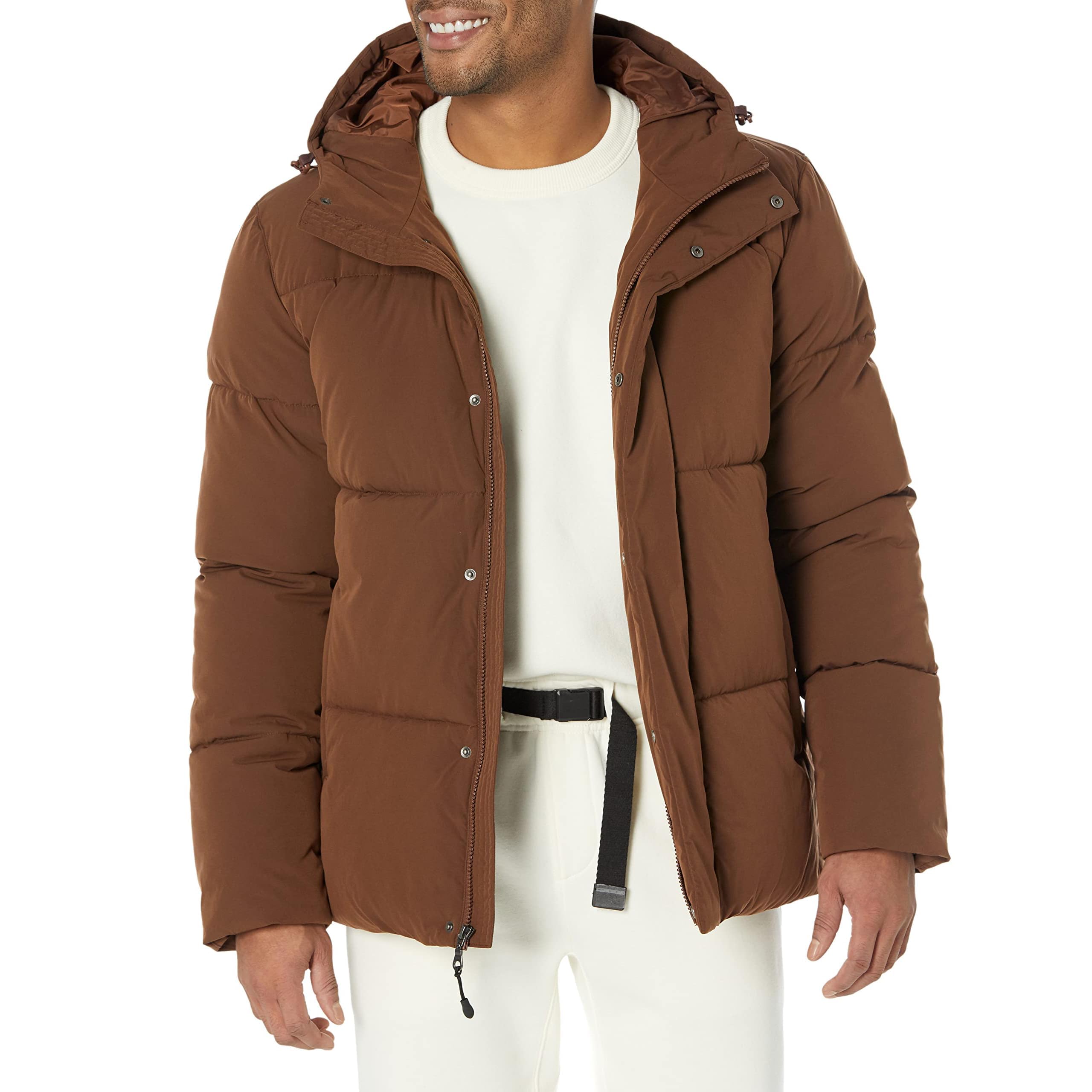 Amazon Essentials Men's Mid-Length Winter Jacket Hooded Puffer Coat (Available in Big &amp; Tall)