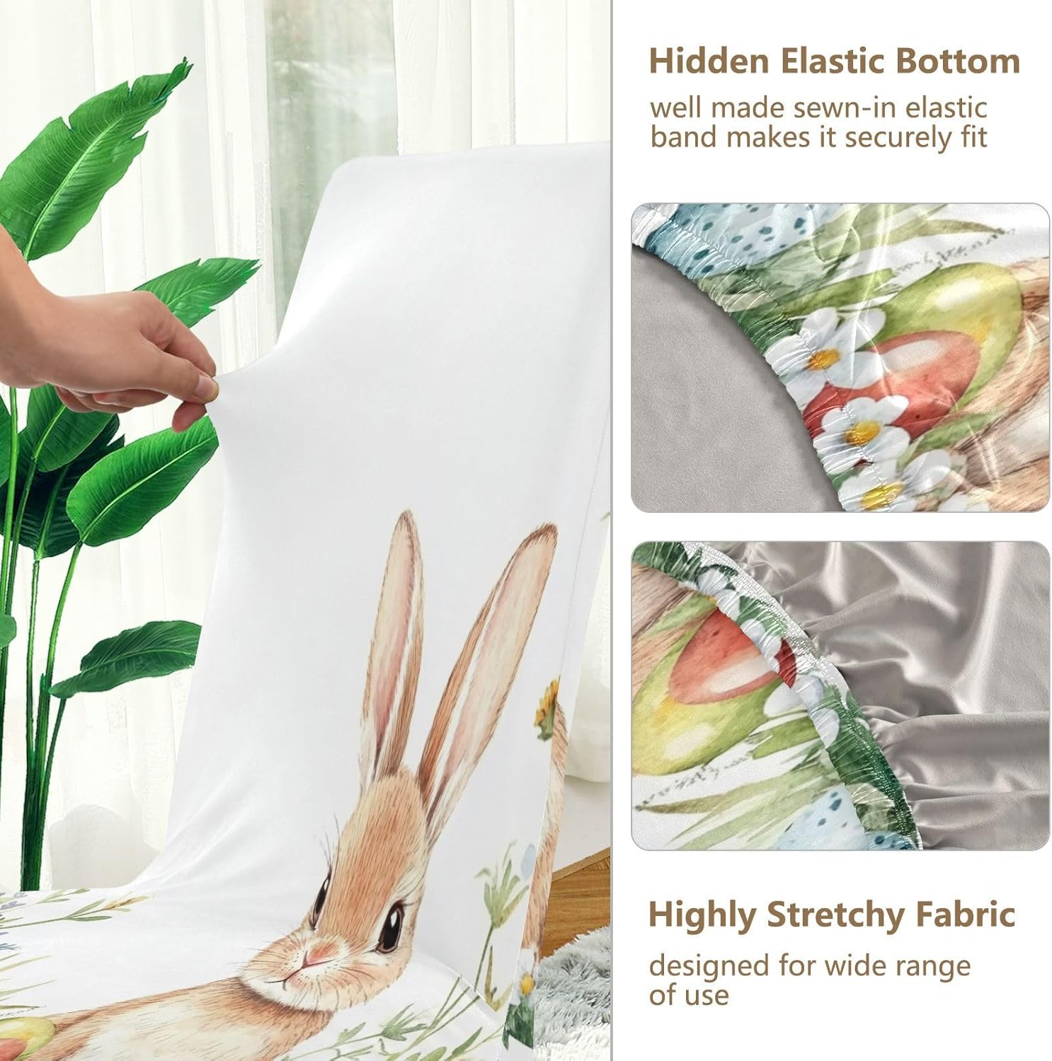 ALAZA Chair Covers for Dining Room, Happy Easter Rabbit Easter Eggs Spring Flowers Stretch Chair Cover Sets Chair Protector Removable Washable for Ktichen Restaurant Hotel