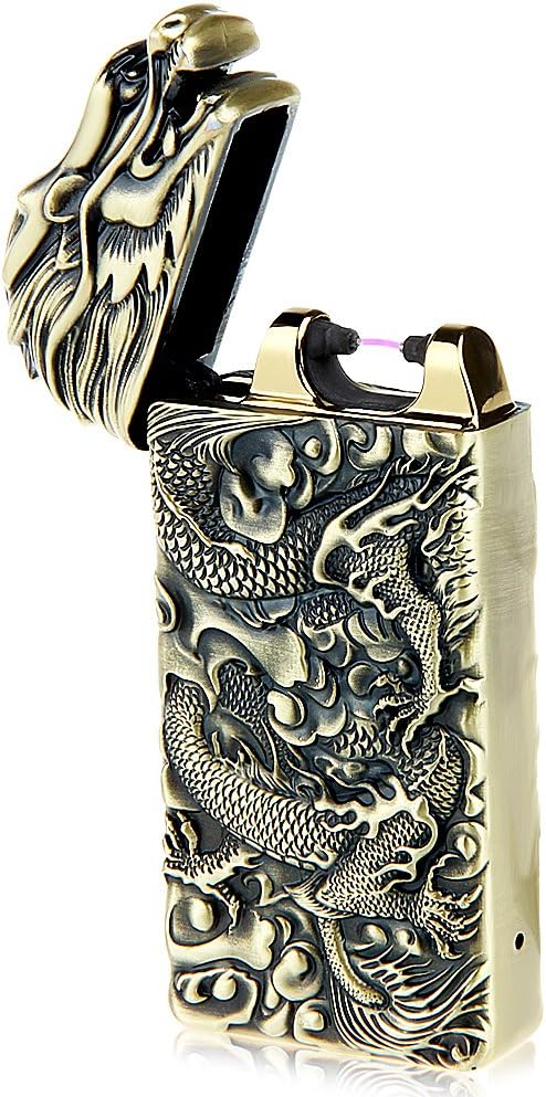 Electronic Lighter Plasma Arc USB Rechargeable Windproof Flameless Metal Dragon Lighter for Camping Hiking Business