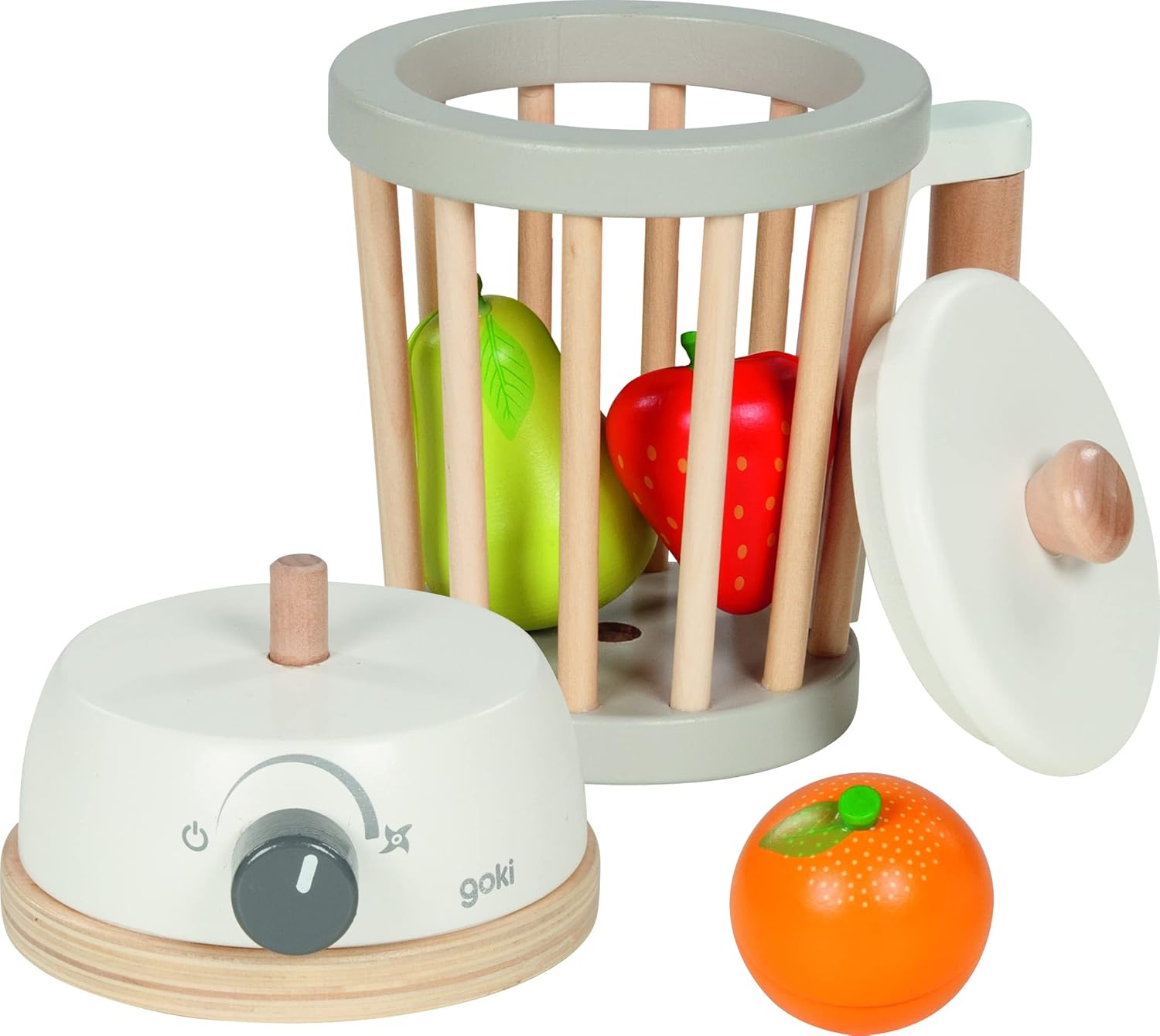 goki 51505 Stand Mixer Play Set Including Fruits with Velcro Connection Accessories for Children's Kitchen and Shop Made of Wood