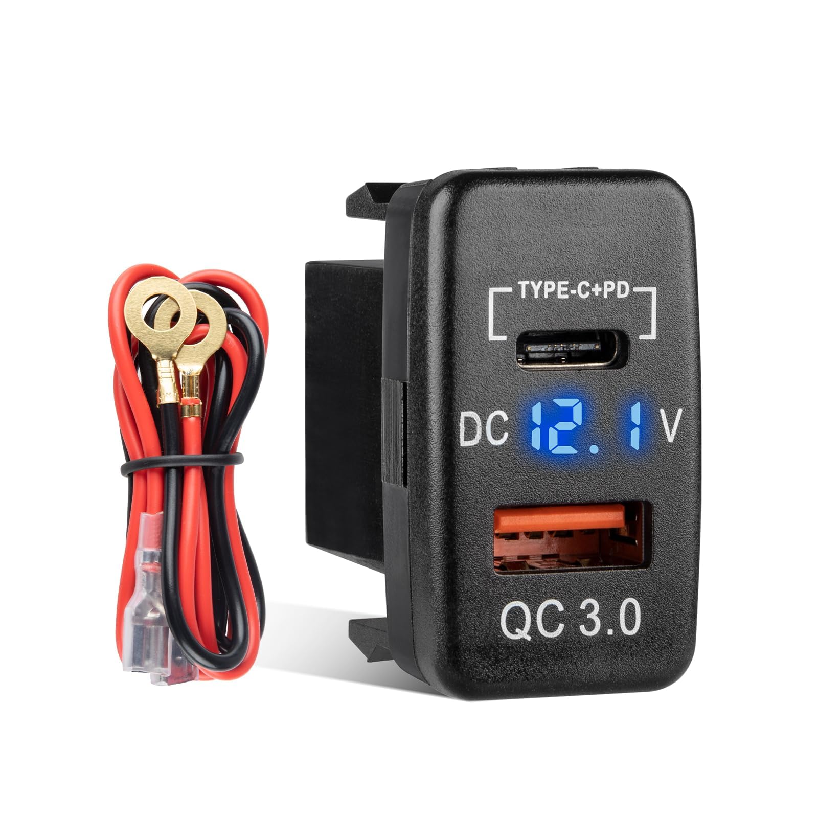 Anina for Toyota USB C Car Charger Socket, 12V/24V Dual USB Outlet PD3.0 & QC3.0 Car USB Port with LED Voltmeter for Toyota Tundra 2005-2006 4Runner 2003-2009 Hilux 2005-2014 (1.57 * 0.9 Inch)