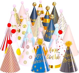 Simple polymer 24 Pcs Birthday Party Hats Birthday Paper Cone Hats with Pom Poms Lovely Party Hats