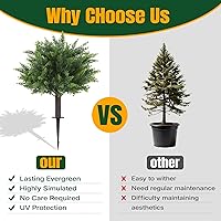 Vista 7 de Juego de 2 topiarios artificiales de ciprés de 24.5 pulgadas, arbustos resistentes a los rayos UV, topiario artificial para exteriores con estaca