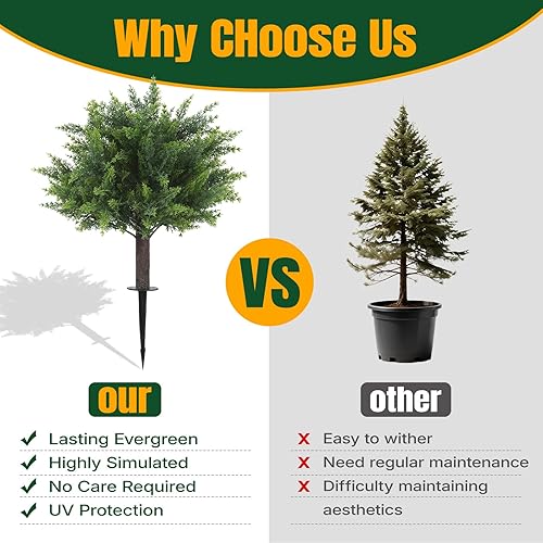 Miniatura 7 de Árboles topiarios artificiales de ciprés de 24.5 pulgadas con tronco de madera realista y hojas sintéticas resistentes a los rayos UV, juego de 4