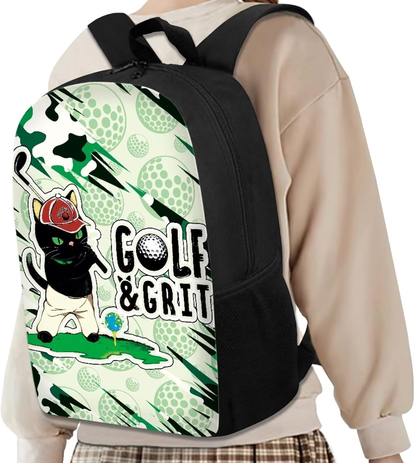 Coloranimal Black Cat Golf Print Kids Backpack Daypack for Boys Girls Outdoor Sports Rucksack with Adjustable Strap School Shoulder Bag for Travel Hiking Camping