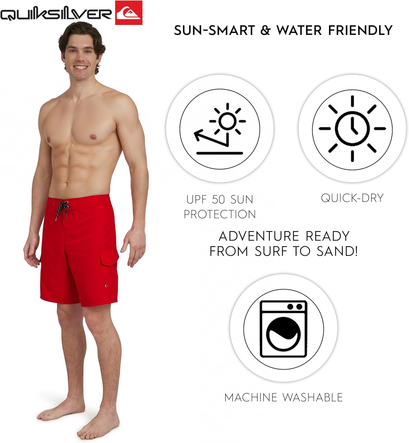 Quiksilver Mens Swimwear Regular Fit Fixed Waist UPF 50 Quick Dry 22 Inch Board Shorts - Image 3