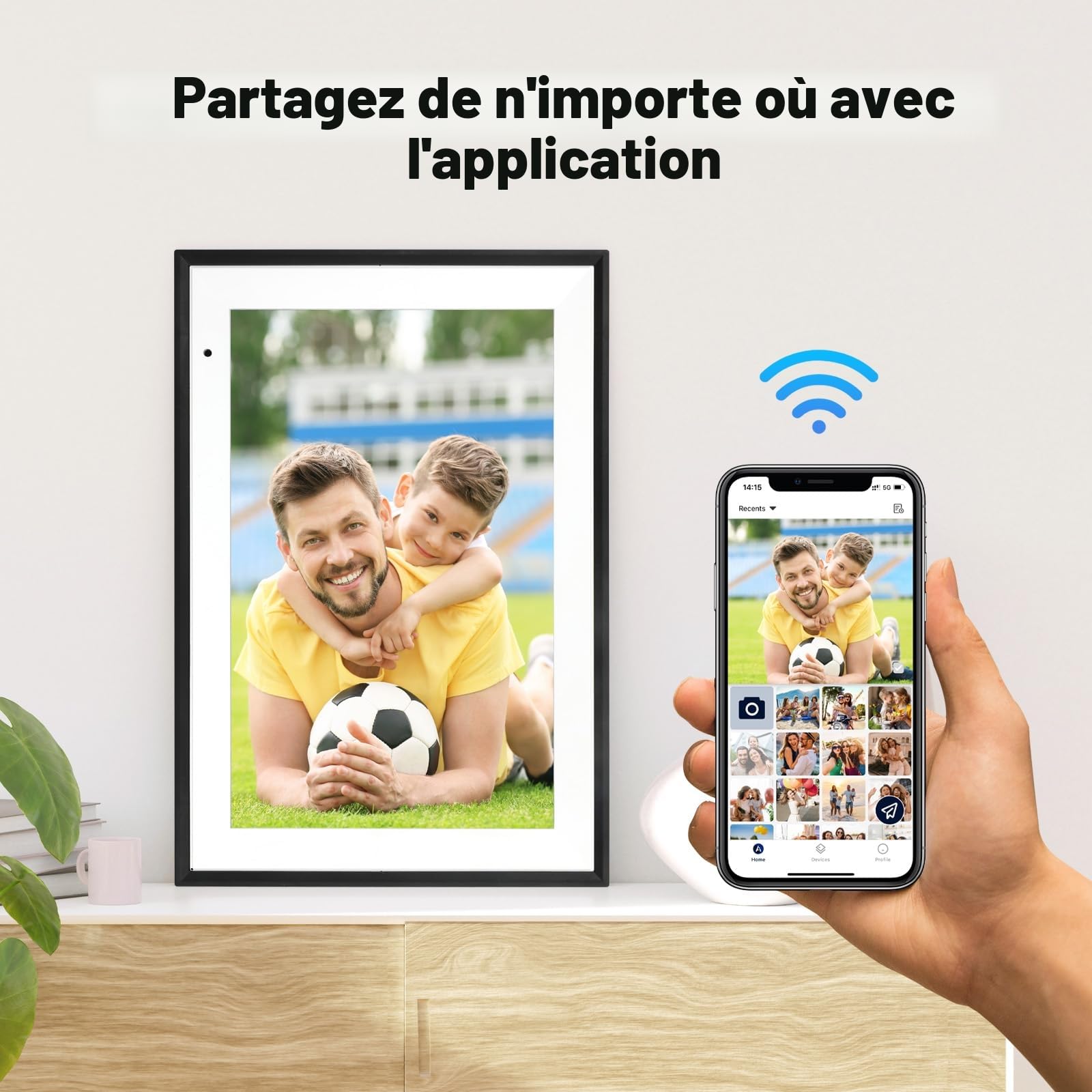 Cadre Photo Numérique WiFi Anna Bella 10,1 Pouces, Cadre Électronique 1280x800 HD, 32GB, Rotation Automatique, Écran Tactile Intelligent, Configuration à Distance Facile Via l'App AiMOR