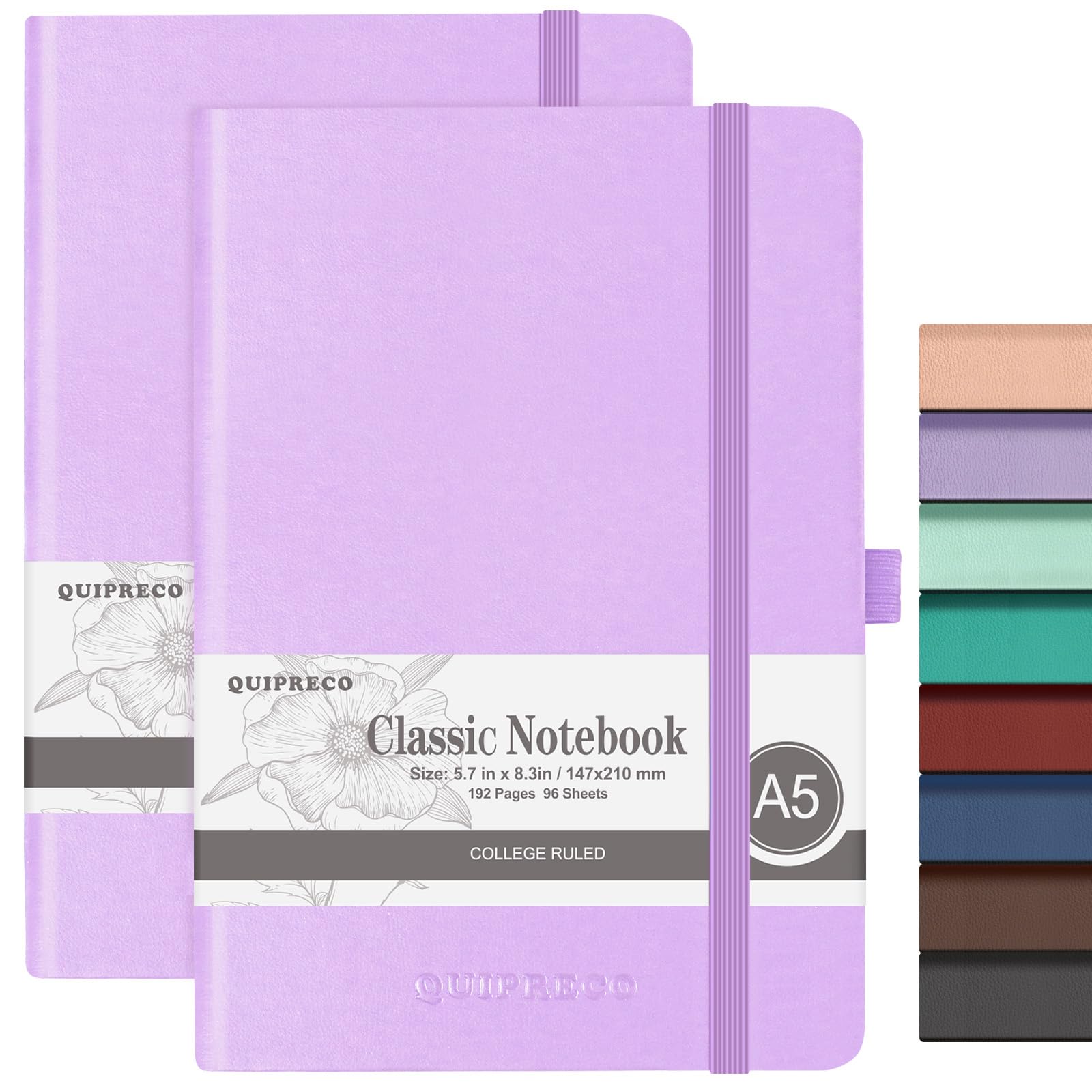 joibabe Notebook A5 Lined Hardback 2 Pack - Thick Journal Notpad with 384 Pages,100gsm Paper, 2 Free Sticky index Tabs,Inner Pocket. Ruled Journal Notebook for Writing, Working, Study, Diary (purple)