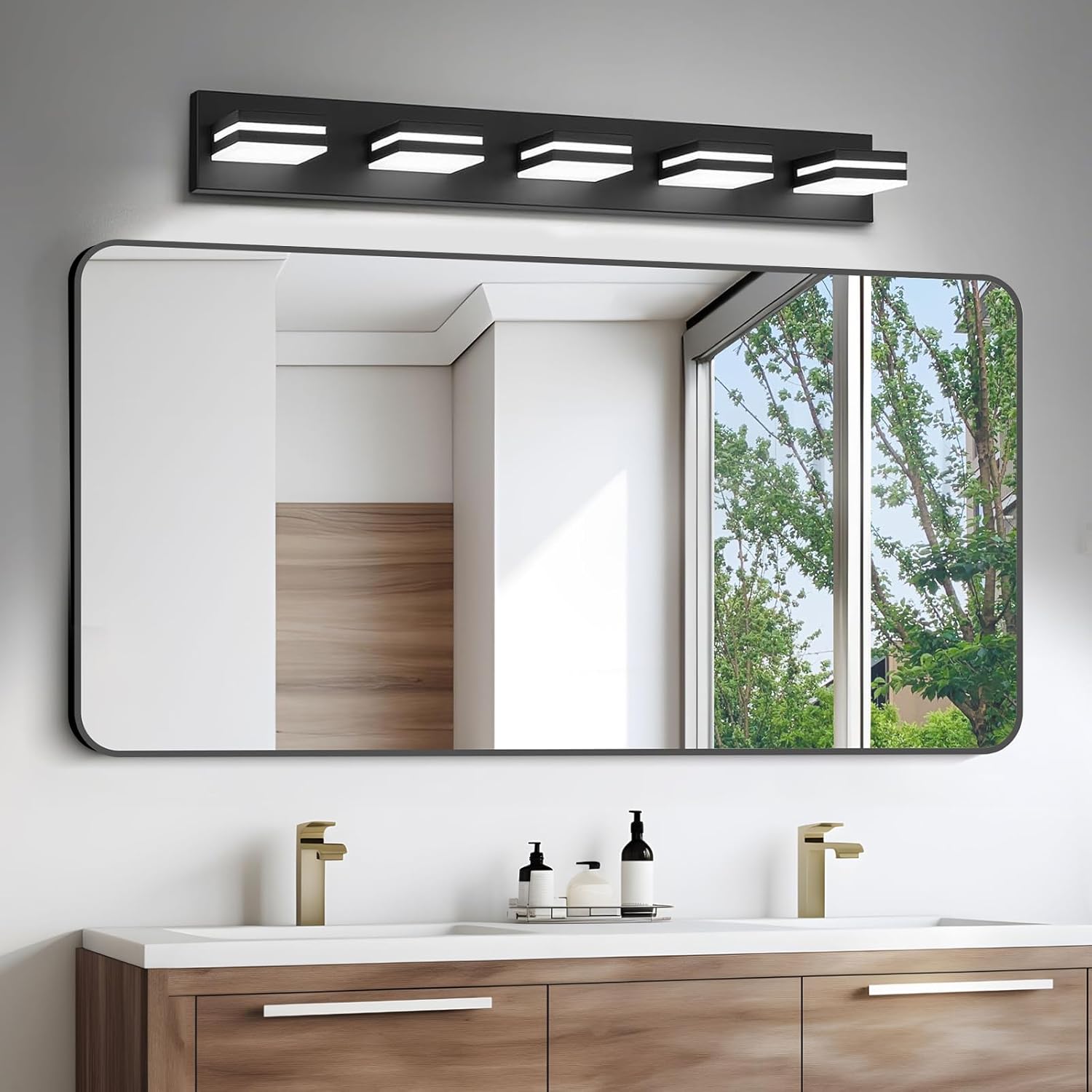 IZORRO LED Modern Bathroom Lights Fixtures(5-Light,Dimmable),Matte Black Acrylic Wall Lighting,Vanity Lights for Bathroom Over Mirror - 6000k 30In （No Assembly Required）