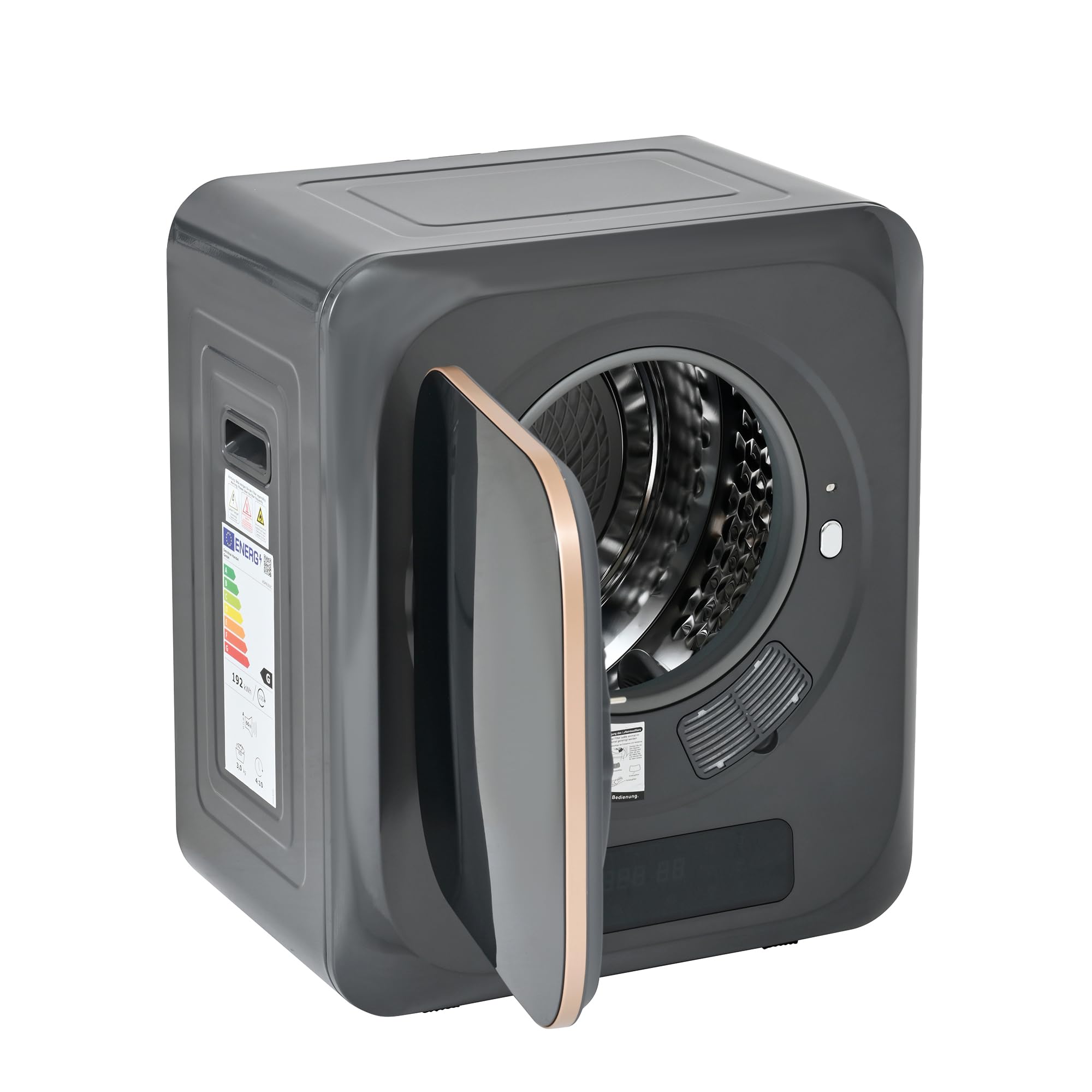 Secadora de Evacuación 4 kg con Pantalla LED, 6 Programas, Carga Frontal Secadora de Ropa 850 W, Montable en la Pared Secadora de Ropa con Tambor Inox, para Piso, Casa, 57,5x48x40 cm (Negro)