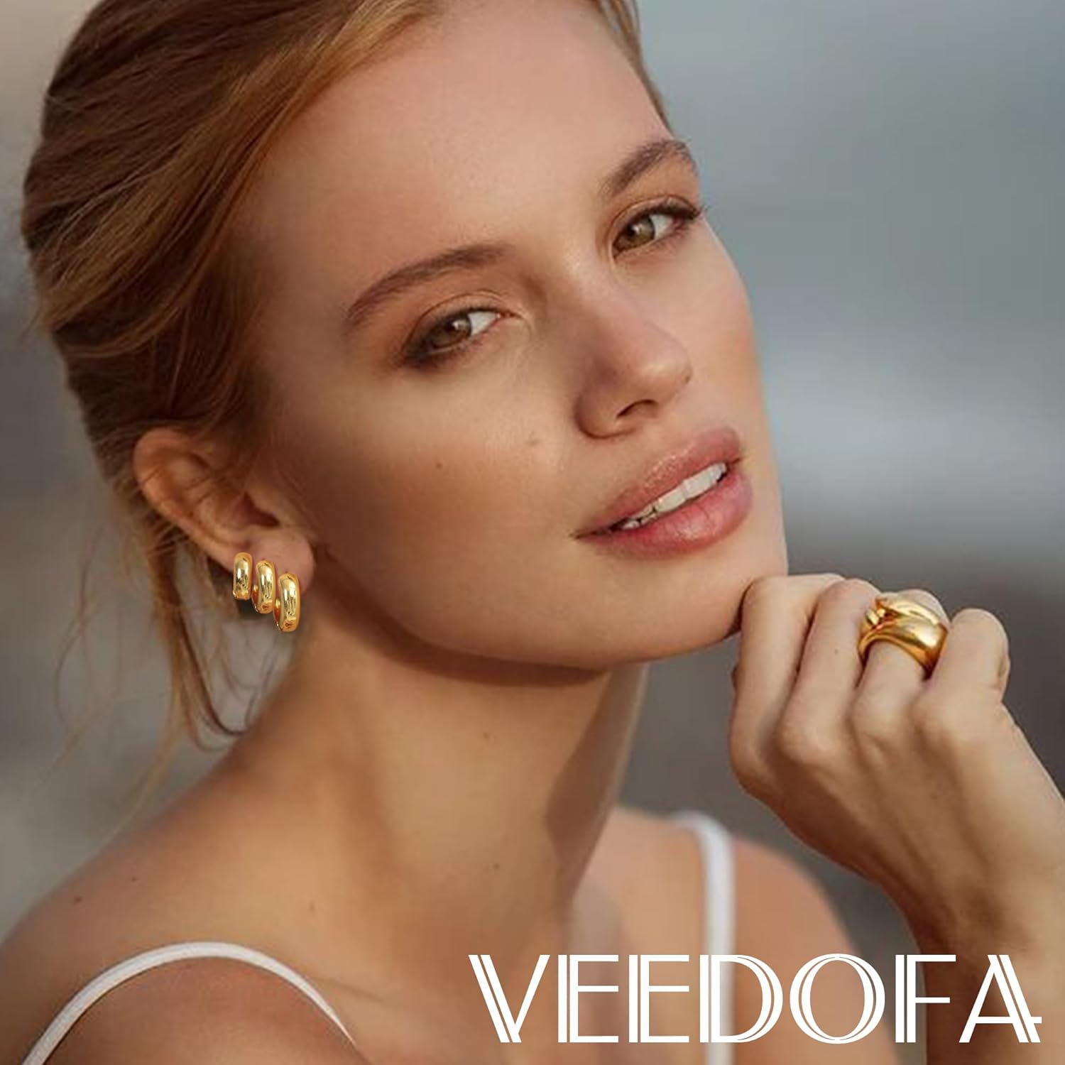 Small Gold Chunky Hoop Earrings Set for Women,14K Gold Plated Sterling Silver Lightweight Stack Earring Multiple Piercing Jewelry Gifts - Image 5