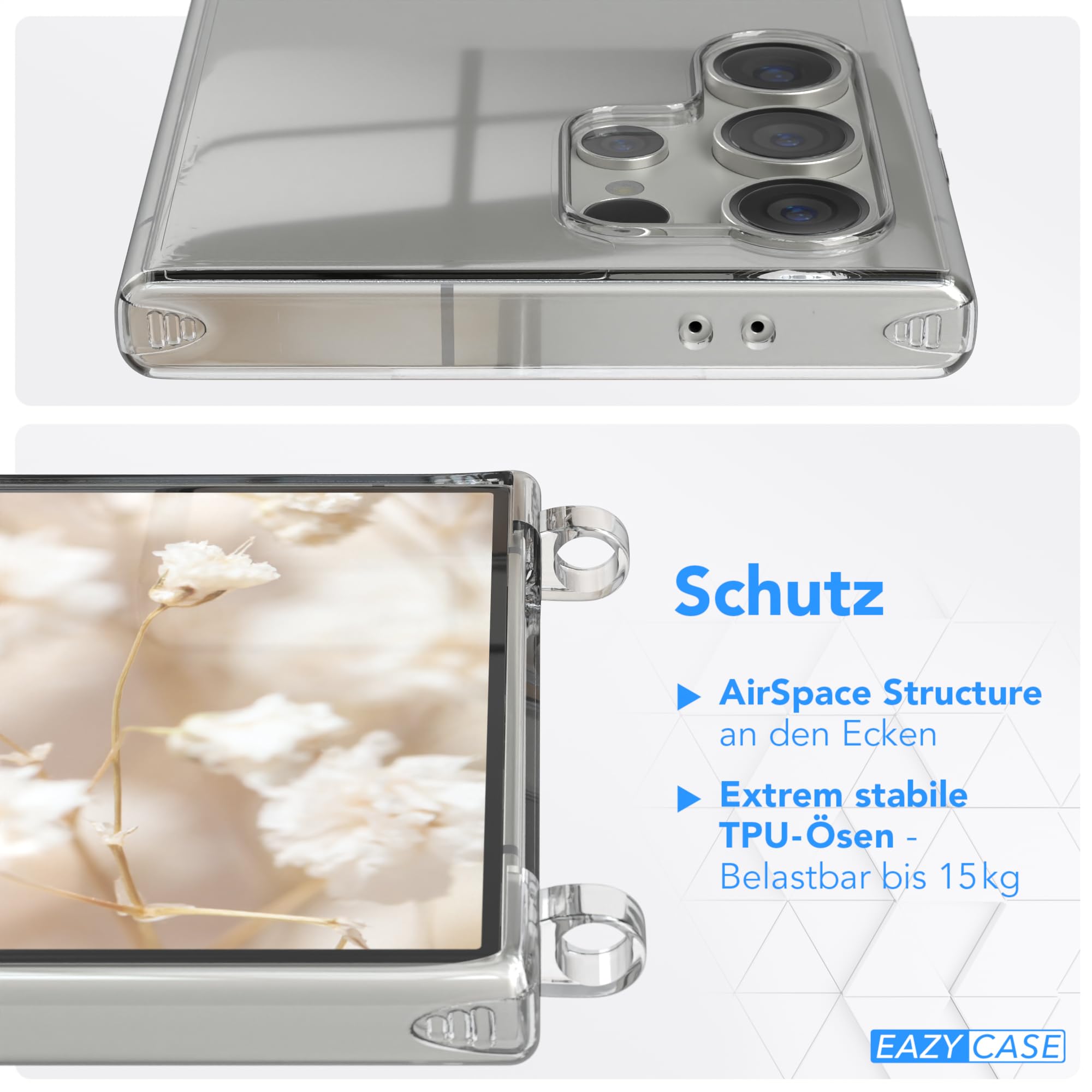 EAZY CASE Handykette – Verstellbar 90–145 Cm, Mit Silikon-Hülle, Für Galaxy S21 FE 5G (grün-beige)