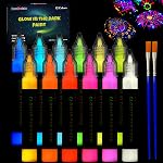 FansArriche Glow dans la peinture noire, 12 Couleurs x 20 ml Peinture de tissu 3D Peinture acrylique au néon pour Halloween, Décorations de Noël, Peinture lumineuse pour vêtements, Toile, Verres, Roches, Favoris de la fête