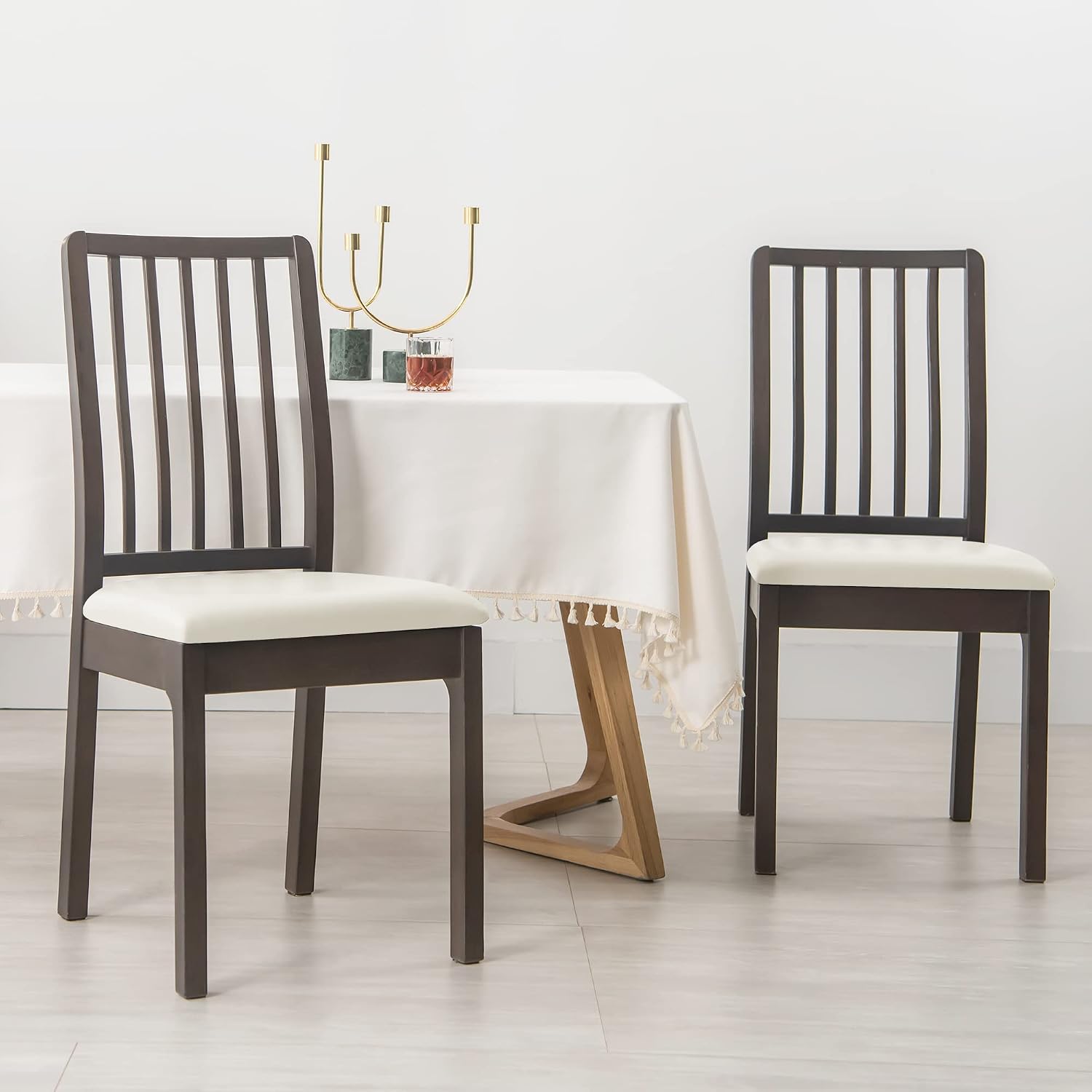 FORCHEER PU Leather Dining Chair Seat Cover Set of 6 Off-White Square 14-18inch Waterproof Kitchen Chair Seat Covers Removable Washable (PU-Off-White)