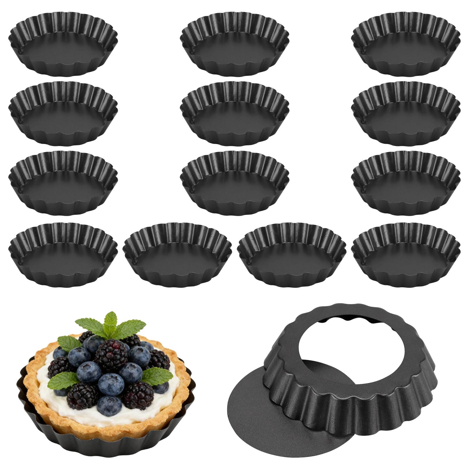 CHEUNGR 15 Pack 4 Inch Tart Tin, 10×2 cm Quiche Tin with Loose Base, Non-Stick Mini Fluted Tart Tins for Baking Egg Tarts, Quiches, Pies