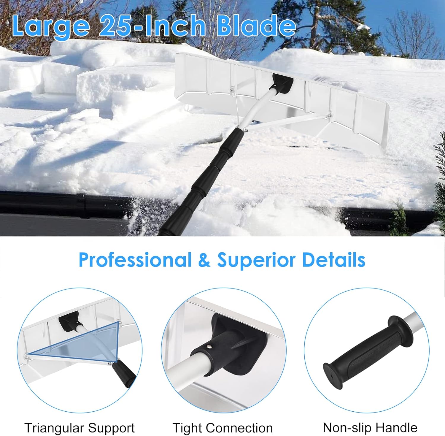 Review Goplus Roof Snow Rake, 21' Telescopic Aluminum Snow Removal Tool