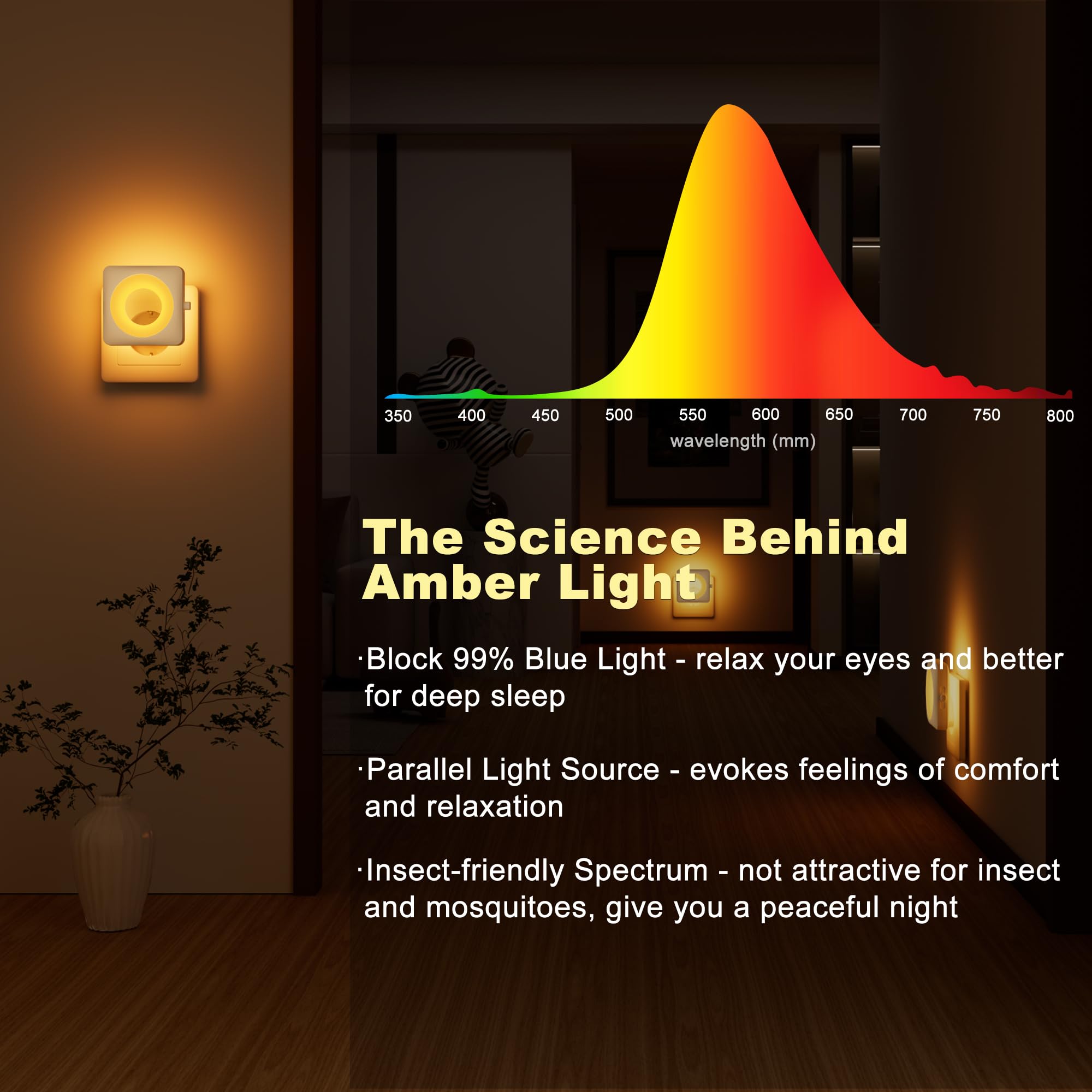 Swoieltr Luce Notturna Bambini da Presa, [2 Pezzi] 1800K Ambra Luci con Sensore Crepuscolare e Automatico Luminosità Regolabile per Camera da Letto, Corridoio, Scale, Bagno