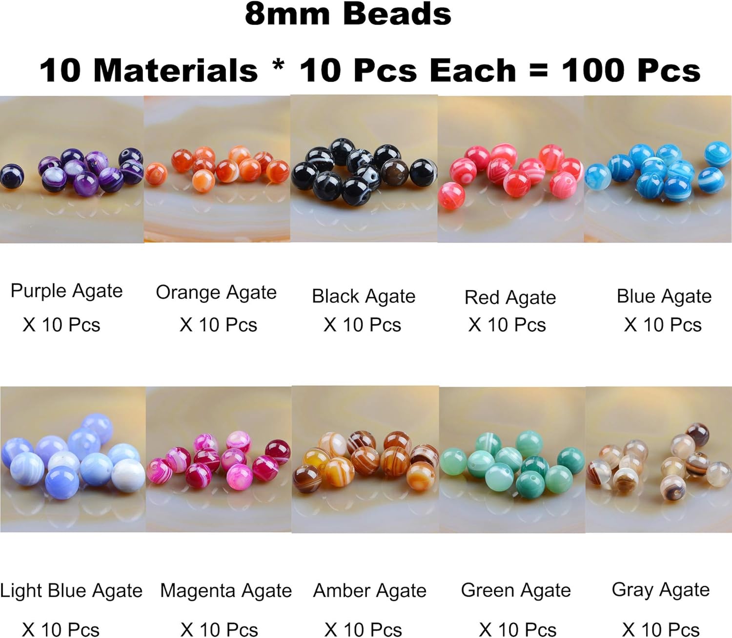 Massive Beads 100PCS 8MM Natural Crystal Beads Stripe Agate Gemstone Round Loose Energy Healing Beads with Free Crystal Stretch Cord for Jewelry Making (Stripe Agate, 8MM) 8MM Stripe Agate