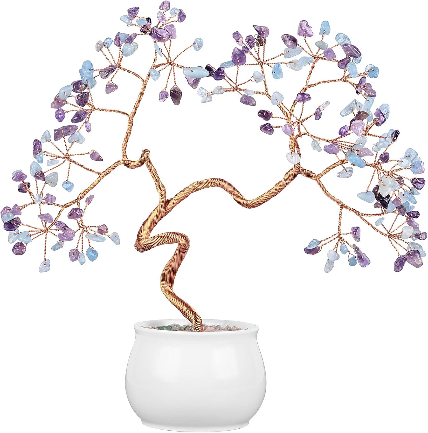 Nupuyai Amethyst & Aquamarine Crystal Money Tree with Ceramic Base