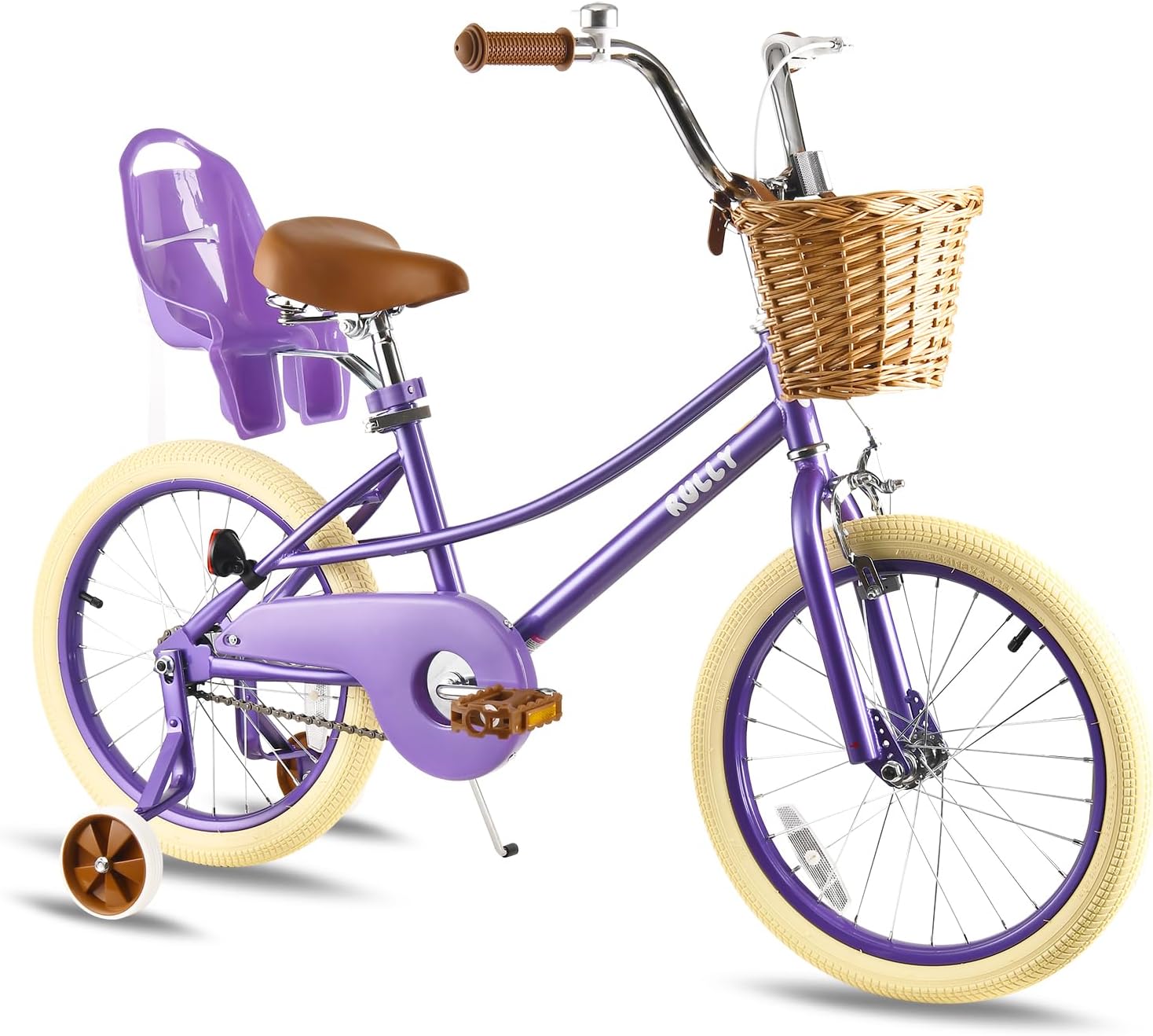 rully donna kids bike for girls ages 2-7 years, 12 14 16 inch princess girls bicycle with doll bike seat, training wheels, basket and streamers, kids cycle bikes, multiple colors purple 20 inch with kickstand
