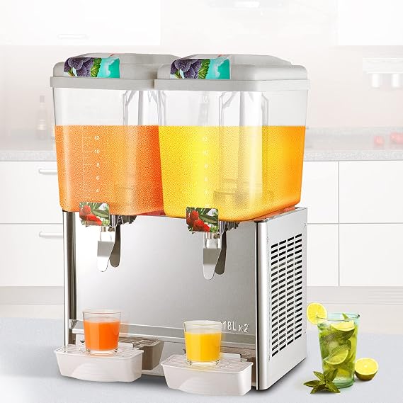 110V Commercial Beverage Dispenser,9.5 Gallon 36L 2 Tanks Juice Dispenser Commercial,18 Liter Per Tank 300W Stainless Steel Food Grade Material Ice Tea Drink Dispenser Equipped with Thermostat