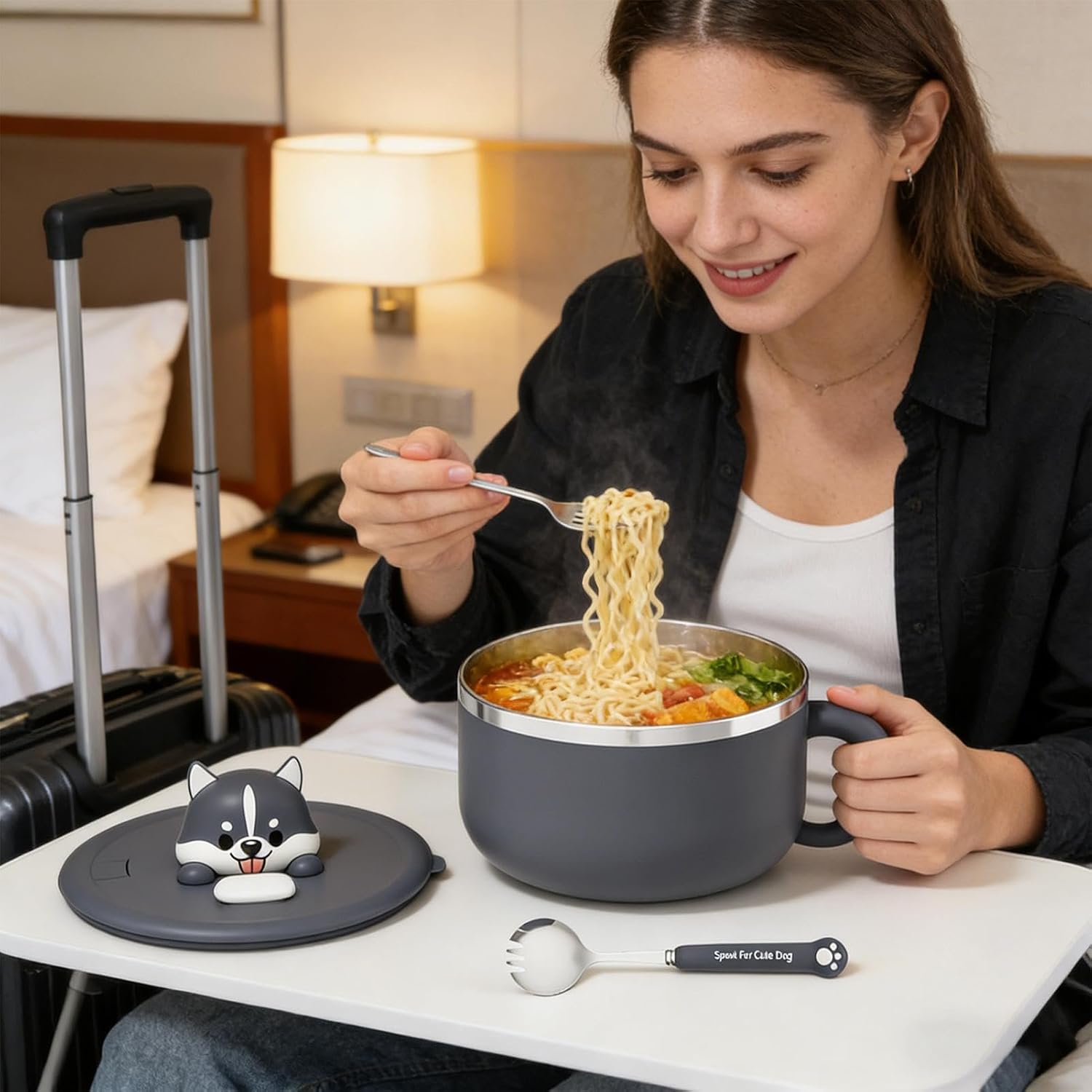 Large Noodle Bowl Spoon Kitchenware Heat Insulation image 2