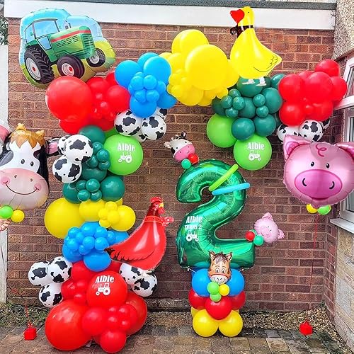 Miniatura 7 de Kit de guirnalda de arco de globos de vaca de 138 piezas, decoración de fiesta de animales de granja, globos con estampado de animales rojos,
